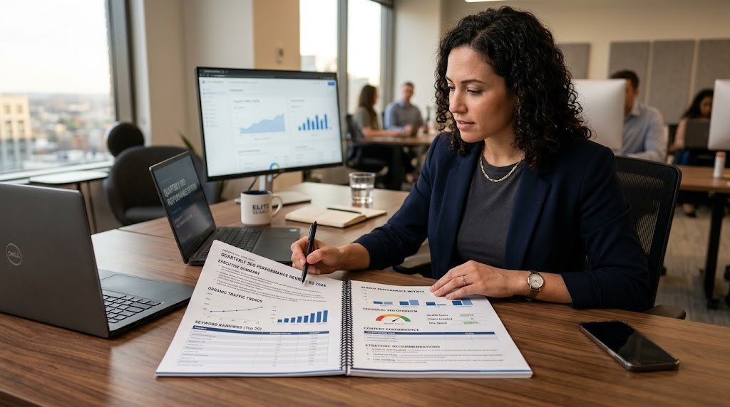 Comparison of a cluttered SEO report and a clear professional SEO report