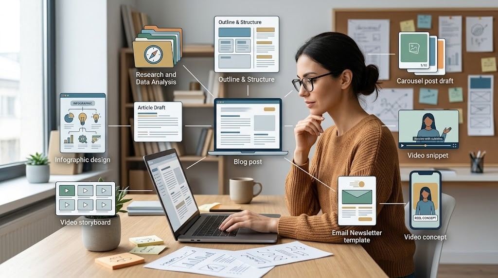 Content creator planning a blog post for social media adaptation