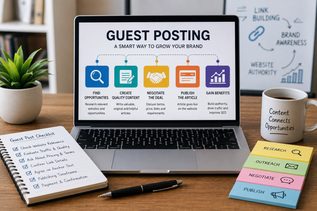 Content writer creating a structured blog post outline with headings, research notes, and content ideas.