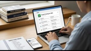 Content marketer preparing a personalized guest blog outreach email after researching publishers