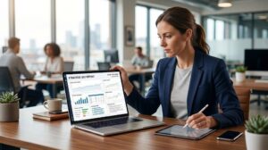 SEO agency professional preparing a branded white label SEO report for a client