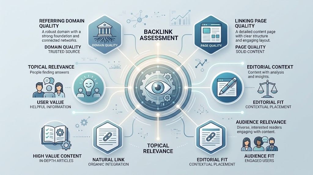 Factors used to evaluate link authority and backlink quality