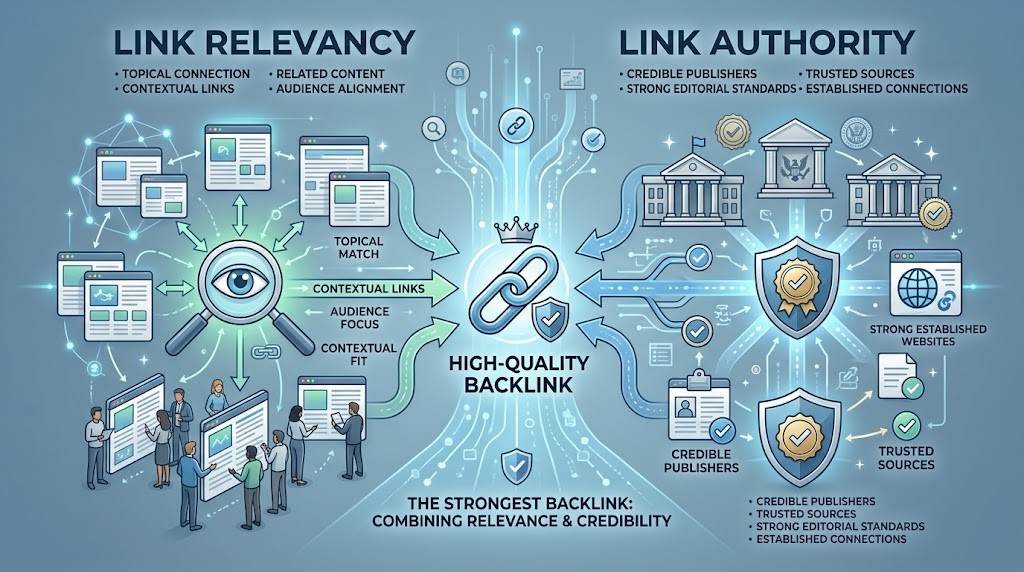 Comparison of link relevancy and link authority in SEO