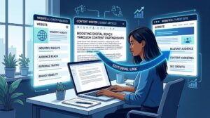 What is guest posting in SEO illustration showing guest blogging and editorial links