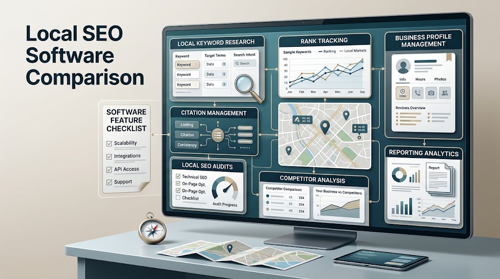 Local keyword research tools showing location-based keywords, search terms, keyword analysis, and local SEO insights