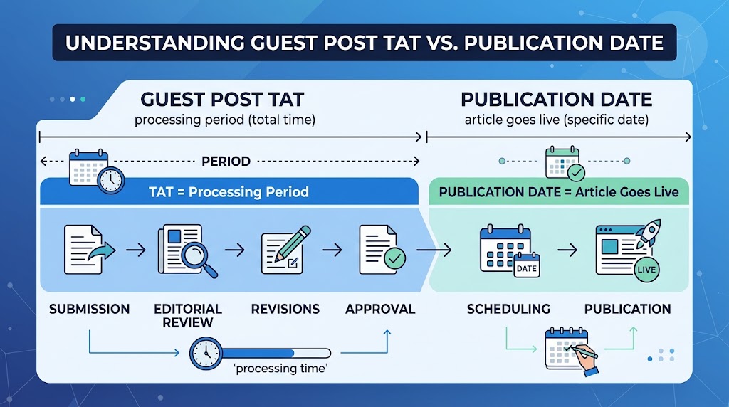 difference between guest post turnaround time and publication date