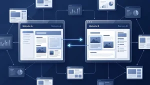 Two websites connected by reciprocal links illustrating backlink exchange