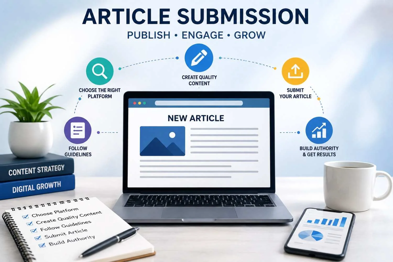 Article submission process from choosing a platform to publishing quality content